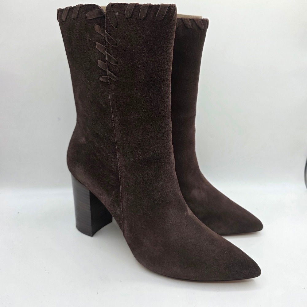 Something Navy Camilla Boots Chocolate Brown Suede Whipstitch Women's 10M